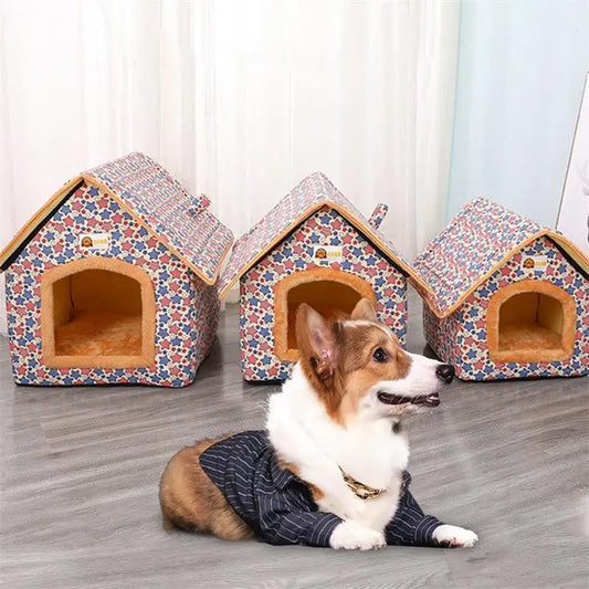 Warm Print Dog Foldable House